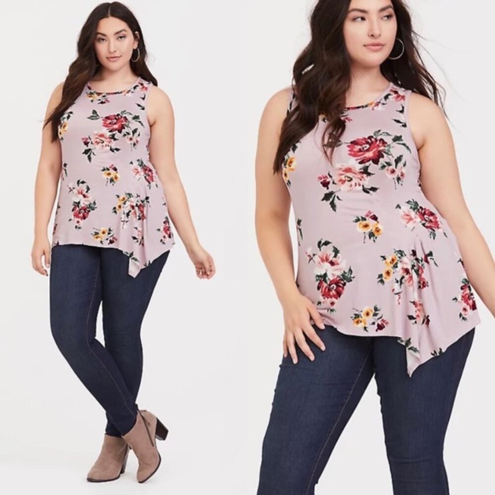 Torrid | Super Soft Lilac Purple Floral Asymmetric Tank | Size 0